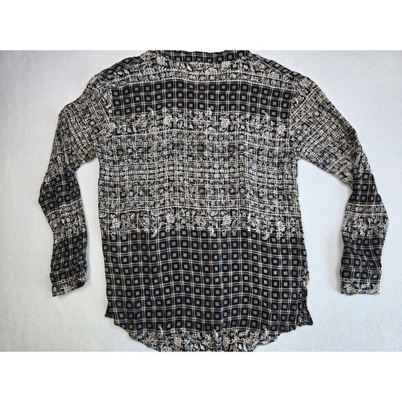 Free People Black & Cream Checkered Button-Up Womens Shirt Small - Picture 5 of 6